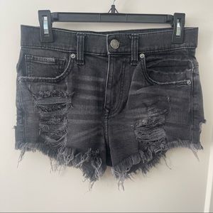 Distressed Black Denim Shorts